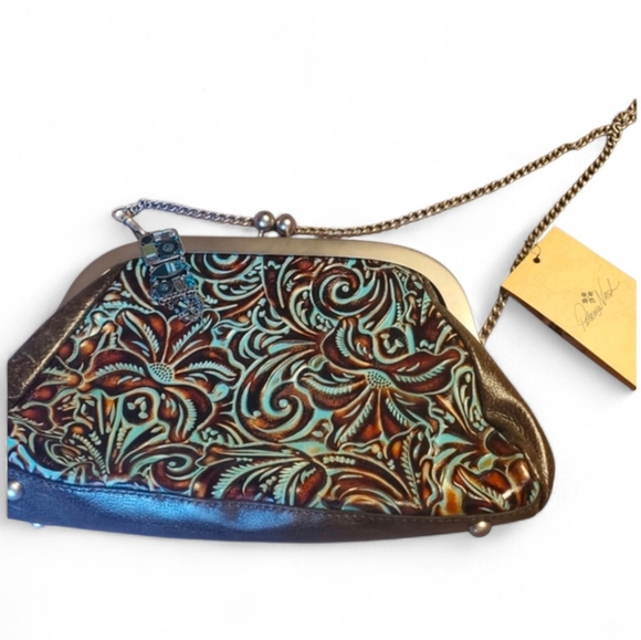Patricia Nash Handbags - NWT PATRICIA NASH Mia Turquoise Tooled Leather Crossbody Bag w/ Chain Straps